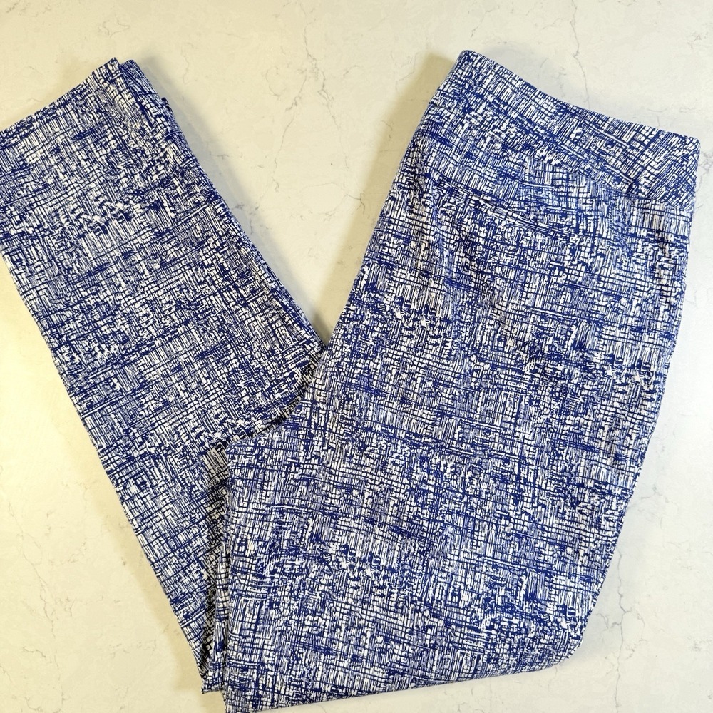 Chico's Womens Ankle Pants 2R 12 Blue Abstract Pull On Elastic Pockets Comfort